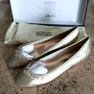 Badgley Mischka Gold leather Jewel Wendy flats